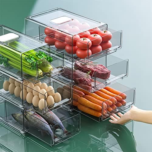 YekouMax Кутии за организиране на килера и съхранение, Органайзер за хладилник, Пластмасови Штабелируемые Кутии за съхранение с чекмеджета,