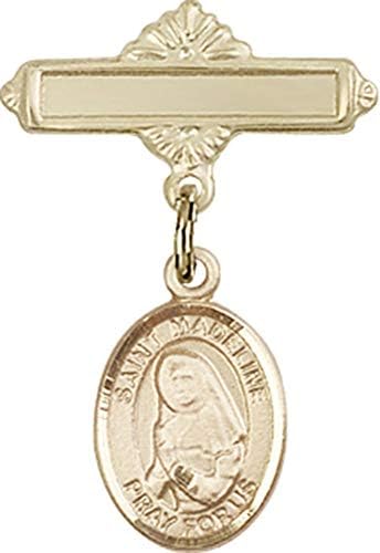 Детски икона ReligiousObsession със златен пълнеж с амулет Свети Мадлин Софи Барат и полирани игла за икона
