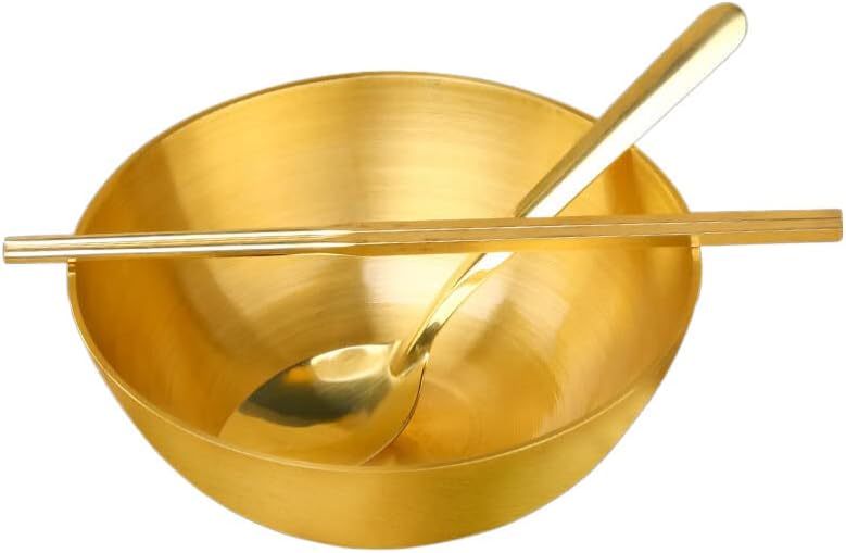 Lemail перука мед купа златна купа за ориз украшение мед мед лъжичка пръчици за ядене три-парче набор от началната удебелена