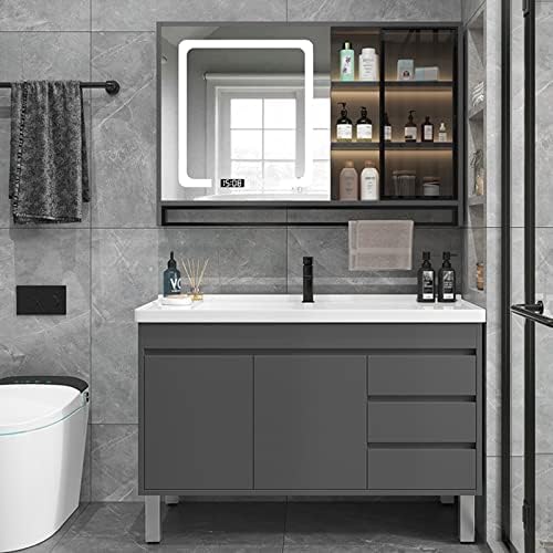 Мивка за баня YZJJ с тумбой и огледало, Модерен Дървен шкаф за баня, Керамични свободно стояща Мивка за пране на дрехи (Цвят: черен