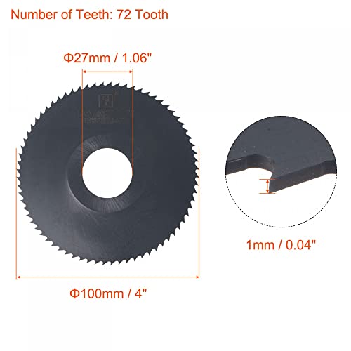Дискова трион uxcell, Диаметър 100 мм (4 ), с дебелина 1 мм, 72 Зъба, Fresa от бързорежеща стомана 6542 (HSS) с азотированием и оправкой