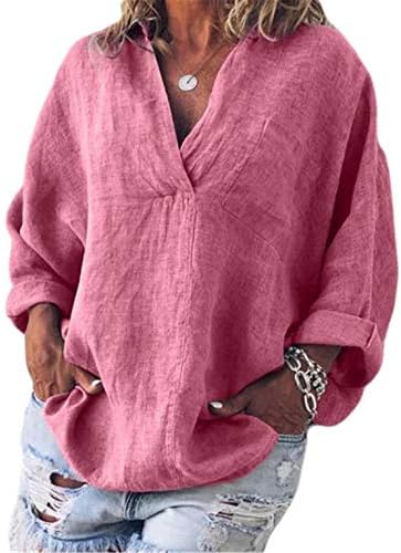 Женска тениска Andongnywell с V-образно деколте, Ежедневни Блузи, широки Ризи, Туника с дълъг ръкав, Пуловер, Туника, Риза